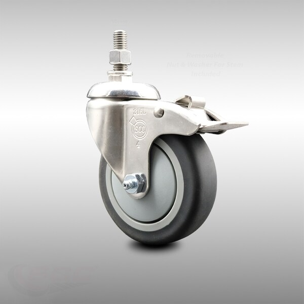 Service Caster 4 Inch 316SS Thermoplastic Rubber Swivel 10mm Stem Caster Total Lock Brake SCC-SS316TSTTL20S414-TPRB-M1015 - main